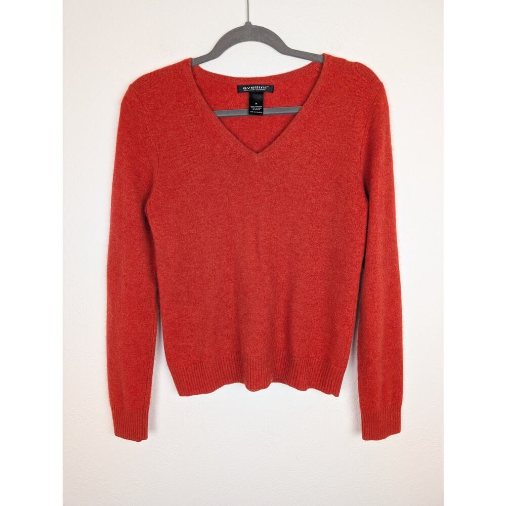 Avellini Cashmere Sweater V Neck Knit Soft Minimalist Cozy Winter Orange Size M